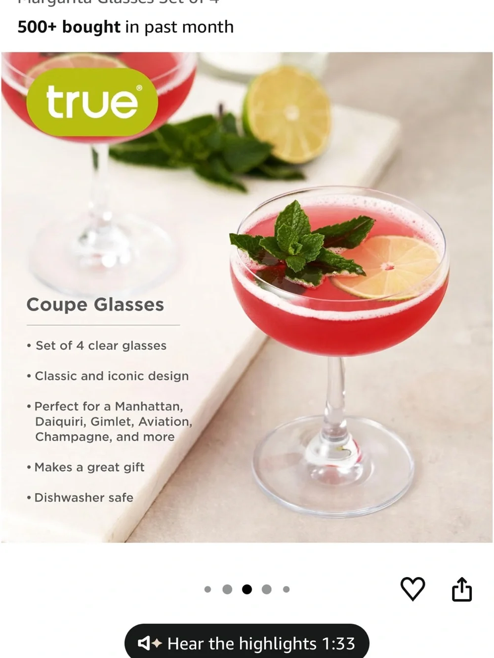 Clear Glass Coupe Cocktail Glasses - Set of 4